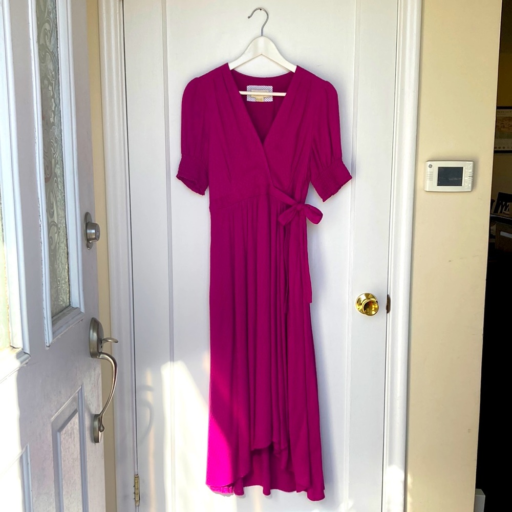 Maeve for Anthropologie fuchsia wrap dress. Size 4. Side zip. Partially lined.